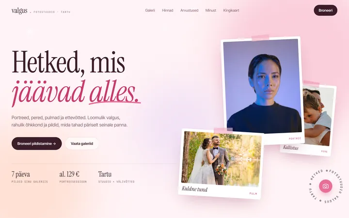 Valmis veebileht fotograafile – näidisleht