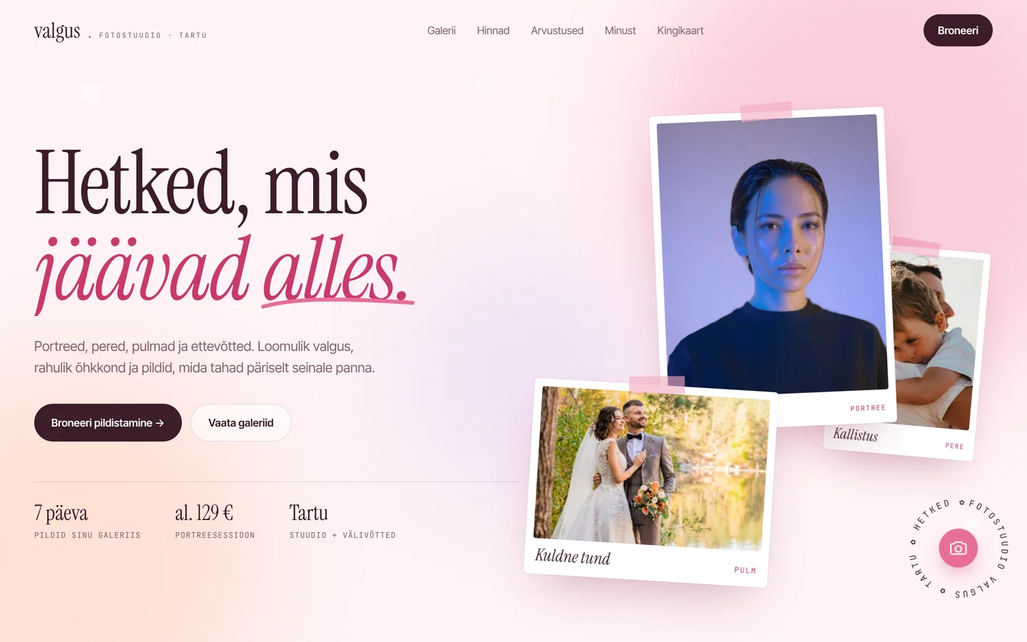 Valmis veebileht fotograafile – näidisleht