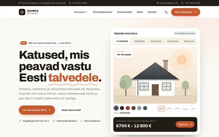 Valmis veebileht katusefirmale – näidisleht