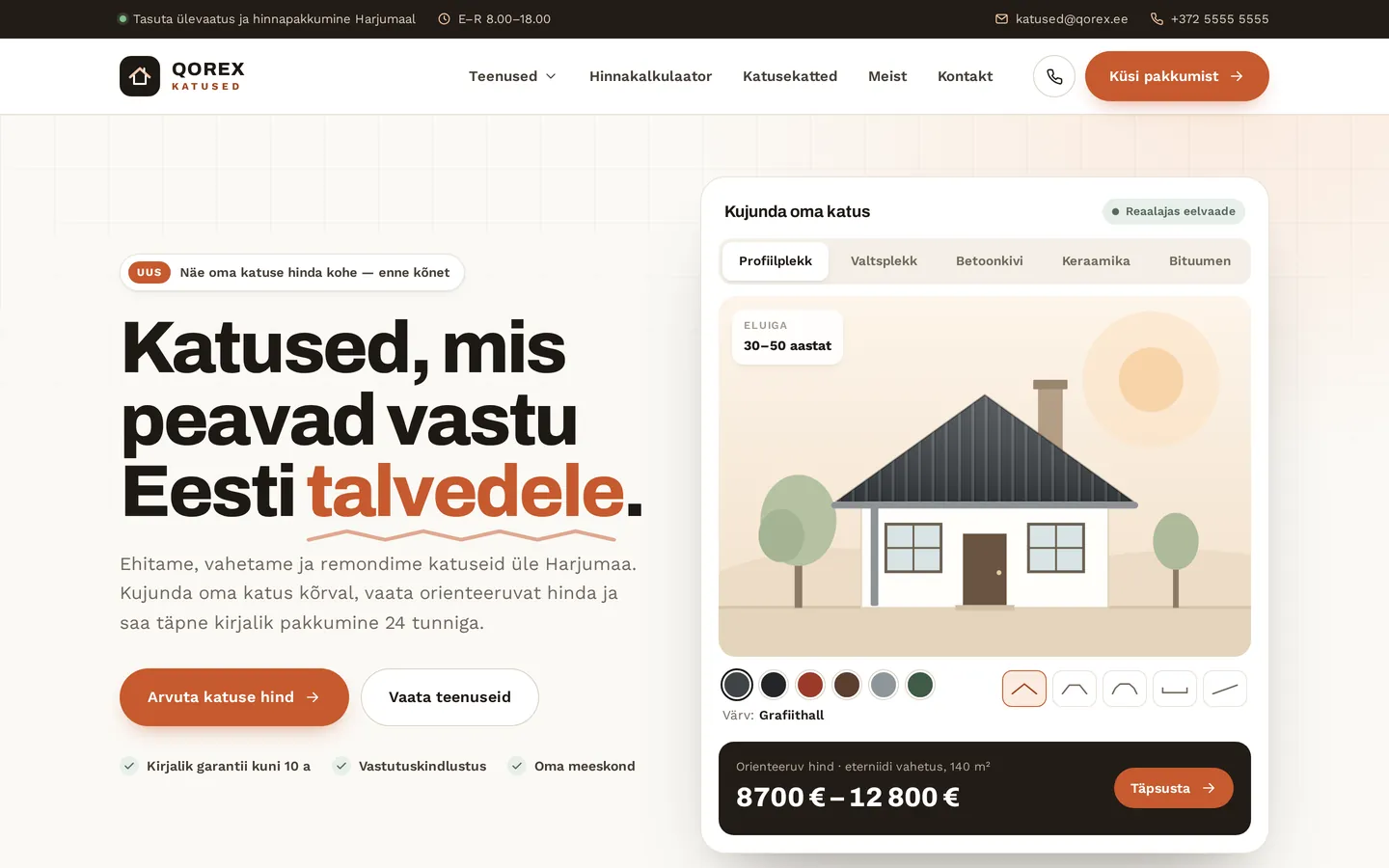 Valmis veebileht katusefirmale – näidisleht